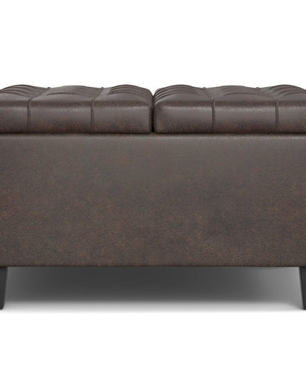 30" Brown Leather Cocktail Ottoman With Storage