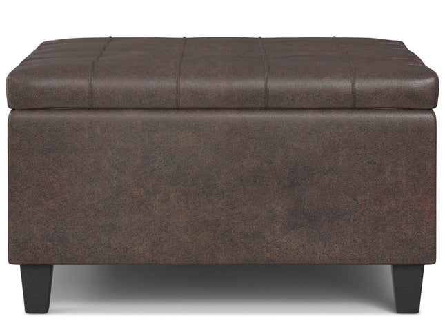 30" Brown Leather Cocktail Ottoman With Storage