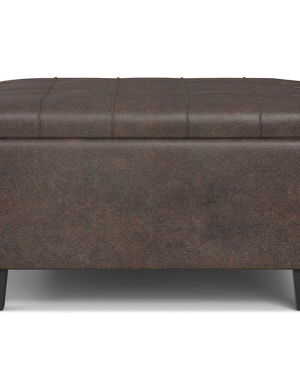 30" Brown Leather Cocktail Ottoman With Storage