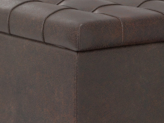 30" Brown Leather Cocktail Ottoman With Storage