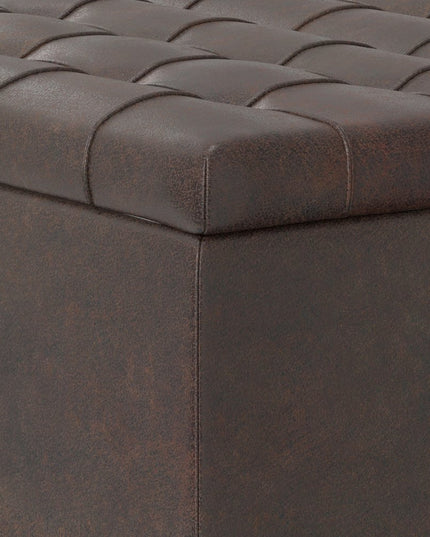 30" Brown Leather Cocktail Ottoman With Storage