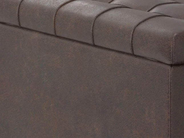 30" Brown Leather Cocktail Ottoman With Storage