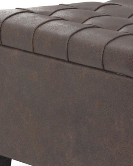 30" Brown Leather Cocktail Ottoman With Storage