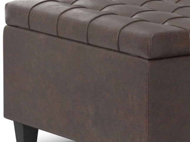 30" Brown Leather Cocktail Ottoman With Storage