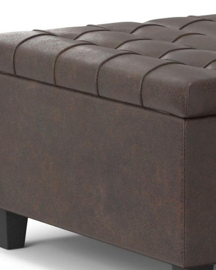 30" Brown Leather Cocktail Ottoman With Storage