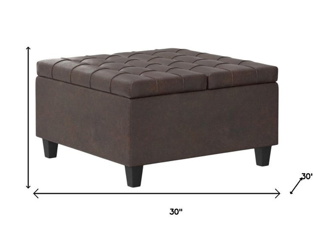 30" Brown Leather Cocktail Ottoman With Storage