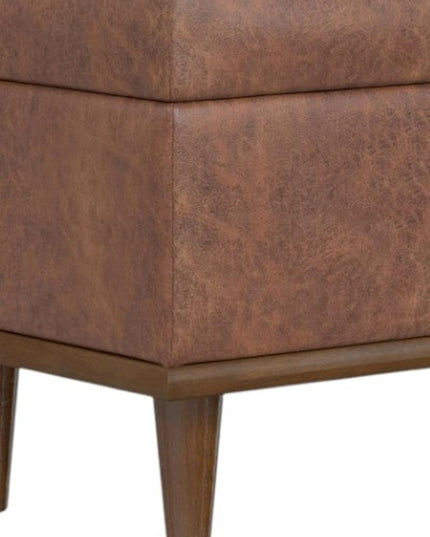 26" Brown and Walnut Leather Cocktail Ottoman With Storage