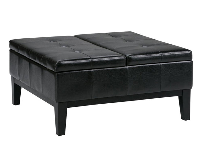 36" Black and Dark Brown Leather Cocktail Ottoman With Storage