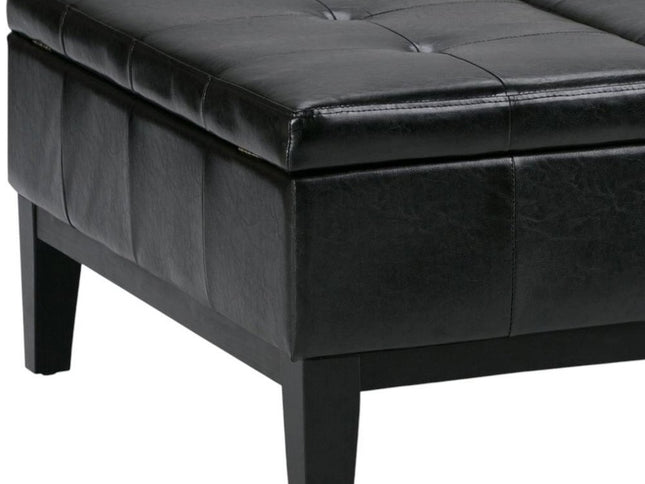 36" Black and Dark Brown Leather Cocktail Ottoman With Storage
