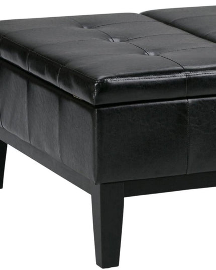 36" Black and Dark Brown Leather Cocktail Ottoman With Storage