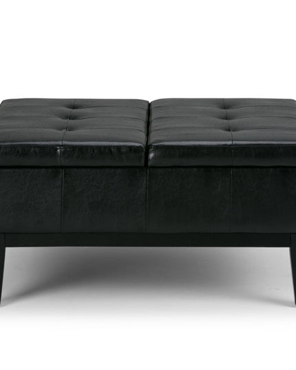 36" Black and Dark Brown Leather Cocktail Ottoman With Storage