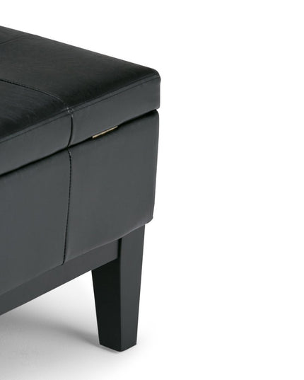 36" Black and Dark Brown Leather Cocktail Ottoman With Storage