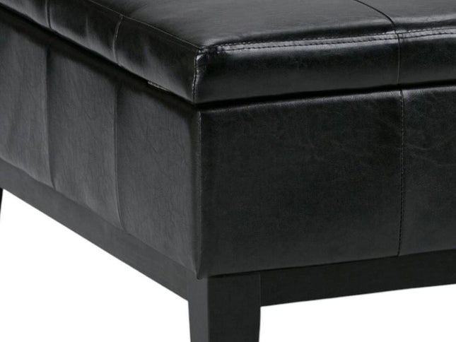 36" Black and Dark Brown Leather Cocktail Ottoman With Storage