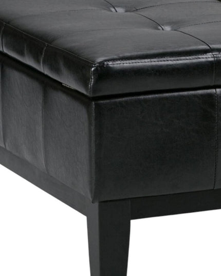 36" Black and Dark Brown Leather Cocktail Ottoman With Storage