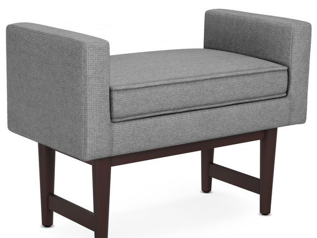 29" Gray and Walnut Linen Ottoman