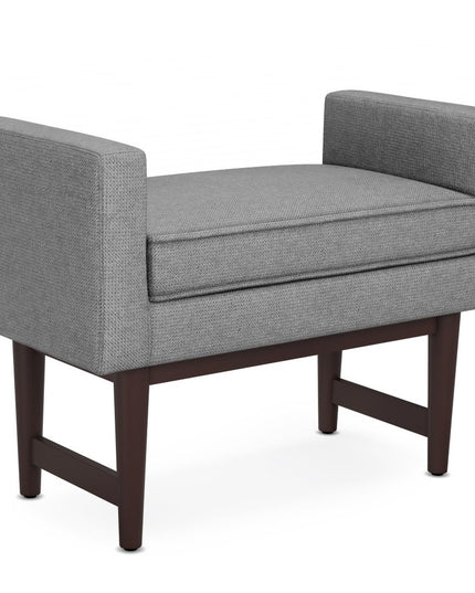 29" Gray and Walnut Linen Ottoman