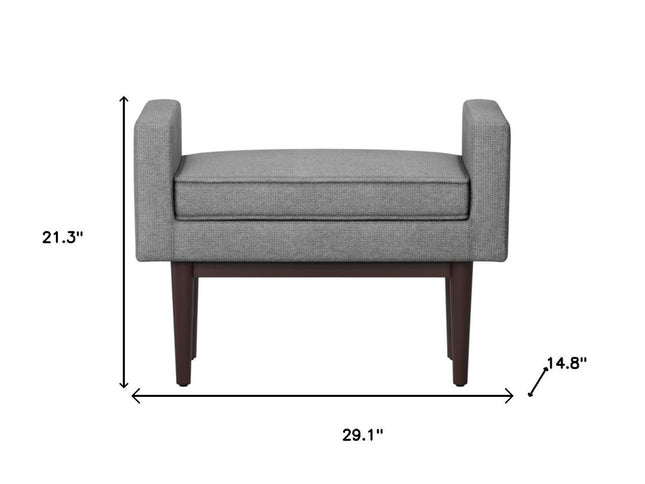 29" Gray and Walnut Linen Ottoman