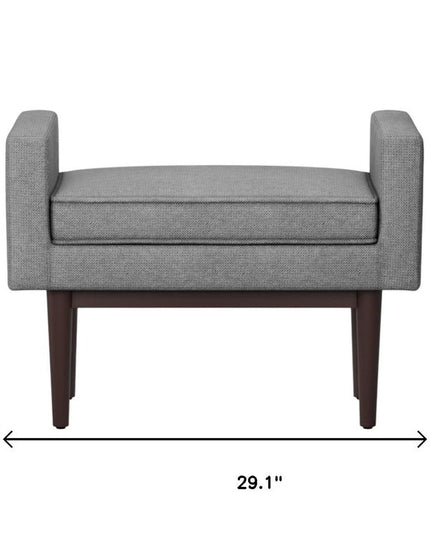 29" Gray and Walnut Linen Ottoman