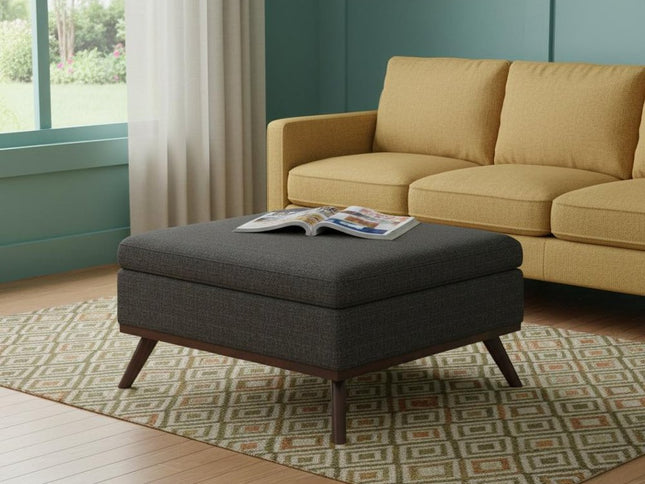 36" Ebony and Brown Fabric Cocktail Ottoman With Storage