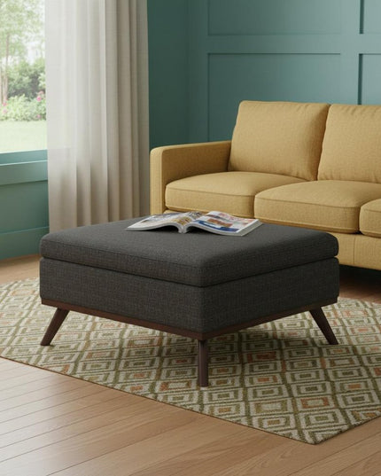 36" Ebony and Brown Fabric Cocktail Ottoman With Storage