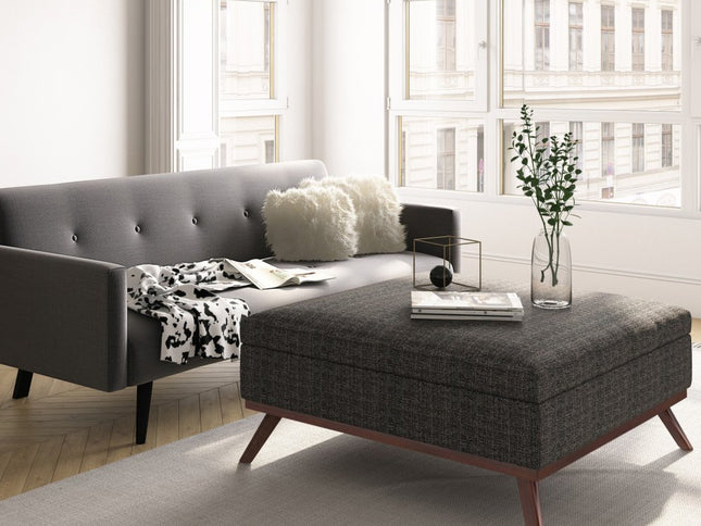 36" Ebony and Brown Fabric Cocktail Ottoman With Storage