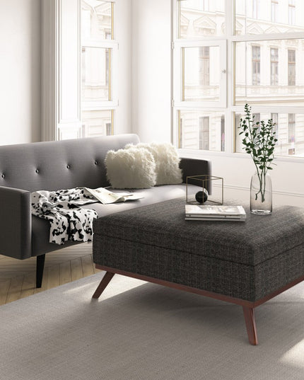 36" Ebony and Brown Fabric Cocktail Ottoman With Storage