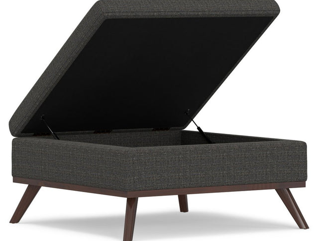 36" Ebony and Brown Fabric Cocktail Ottoman With Storage