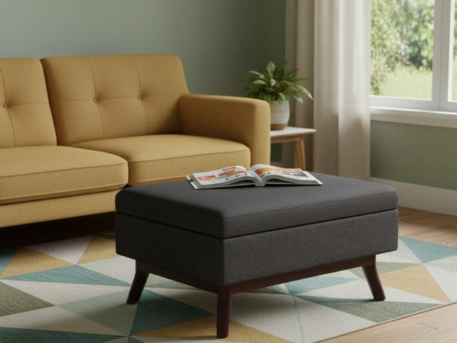 34" Gray and Brown Fabric Cocktail Ottoman With Storage