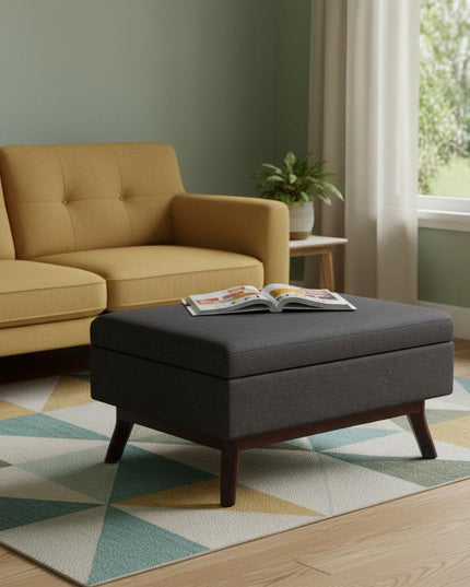 34" Gray and Brown Fabric Cocktail Ottoman With Storage