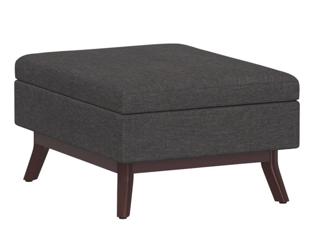 34" Gray and Brown Fabric Cocktail Ottoman With Storage