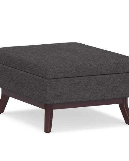34" Gray and Brown Fabric Cocktail Ottoman With Storage