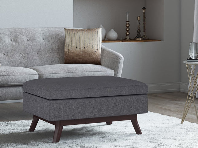 34" Gray and Brown Fabric Cocktail Ottoman With Storage