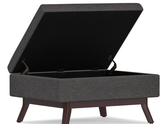 34" Gray and Brown Fabric Cocktail Ottoman With Storage