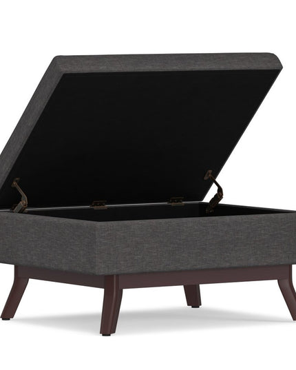 34" Gray and Brown Fabric Cocktail Ottoman With Storage