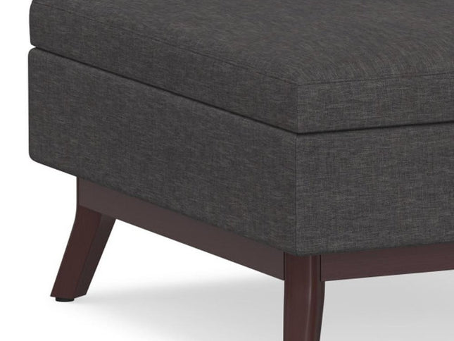 34" Gray and Brown Fabric Cocktail Ottoman With Storage