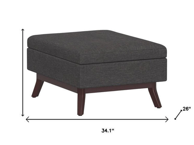 34" Gray and Brown Fabric Cocktail Ottoman With Storage