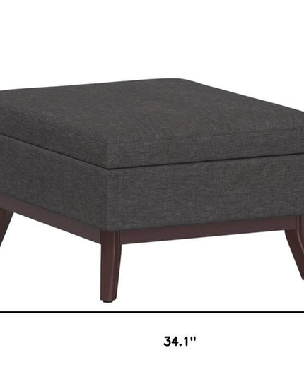 34" Gray and Brown Fabric Cocktail Ottoman With Storage