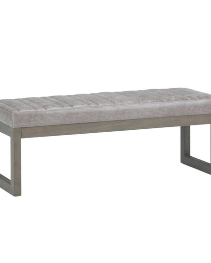 48" Gray and Brown Leather Ottoman