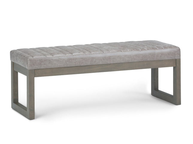 48" Gray and Brown Leather Ottoman