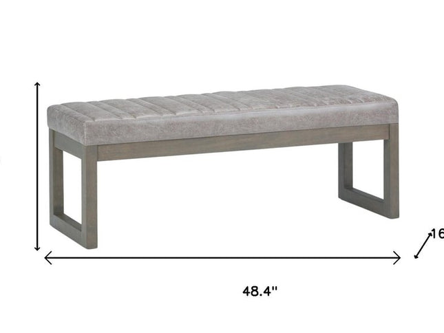 48" Gray and Brown Leather Ottoman