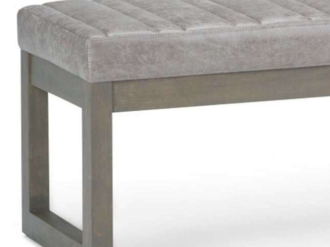 48" Gray and Brown Leather Ottoman