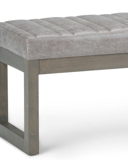 48" Gray and Brown Leather Ottoman