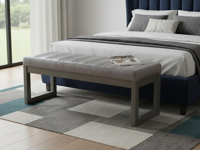 48" Gray and Brown Leather Ottoman