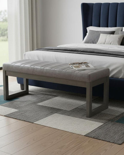 48" Gray and Brown Leather Ottoman