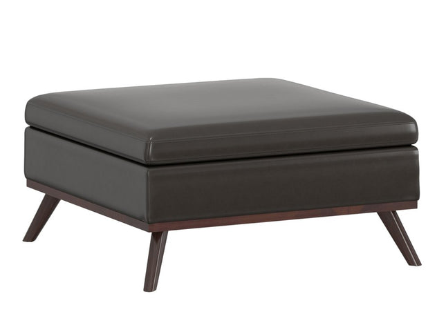 36" Brown Leather Cocktail Ottoman With Storage