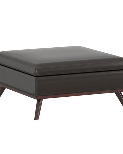 36" Brown Leather Cocktail Ottoman With Storage
