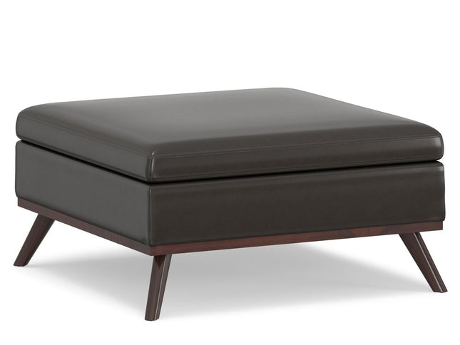 36" Brown Leather Cocktail Ottoman With Storage