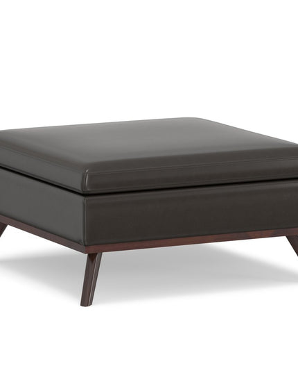 36" Brown Leather Cocktail Ottoman With Storage