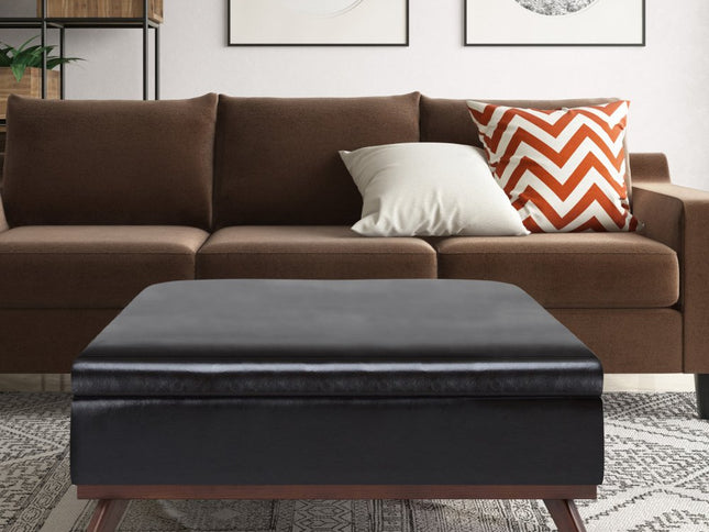36" Brown Leather Cocktail Ottoman With Storage