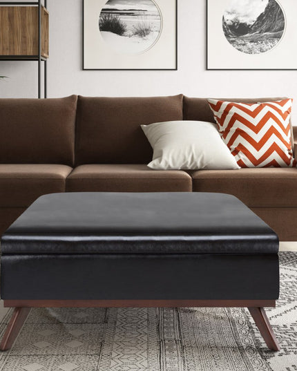 36" Brown Leather Cocktail Ottoman With Storage